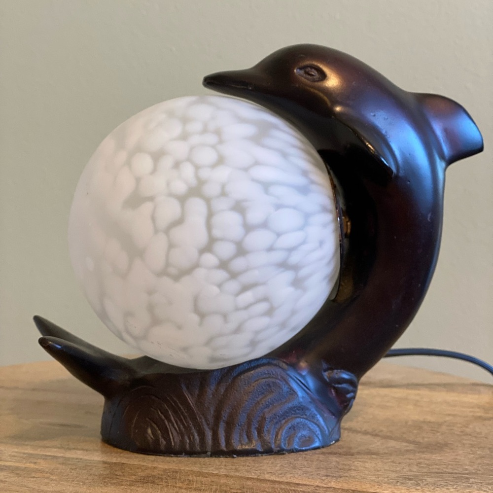 Dolphin Night Light with Frosted Glass Globe